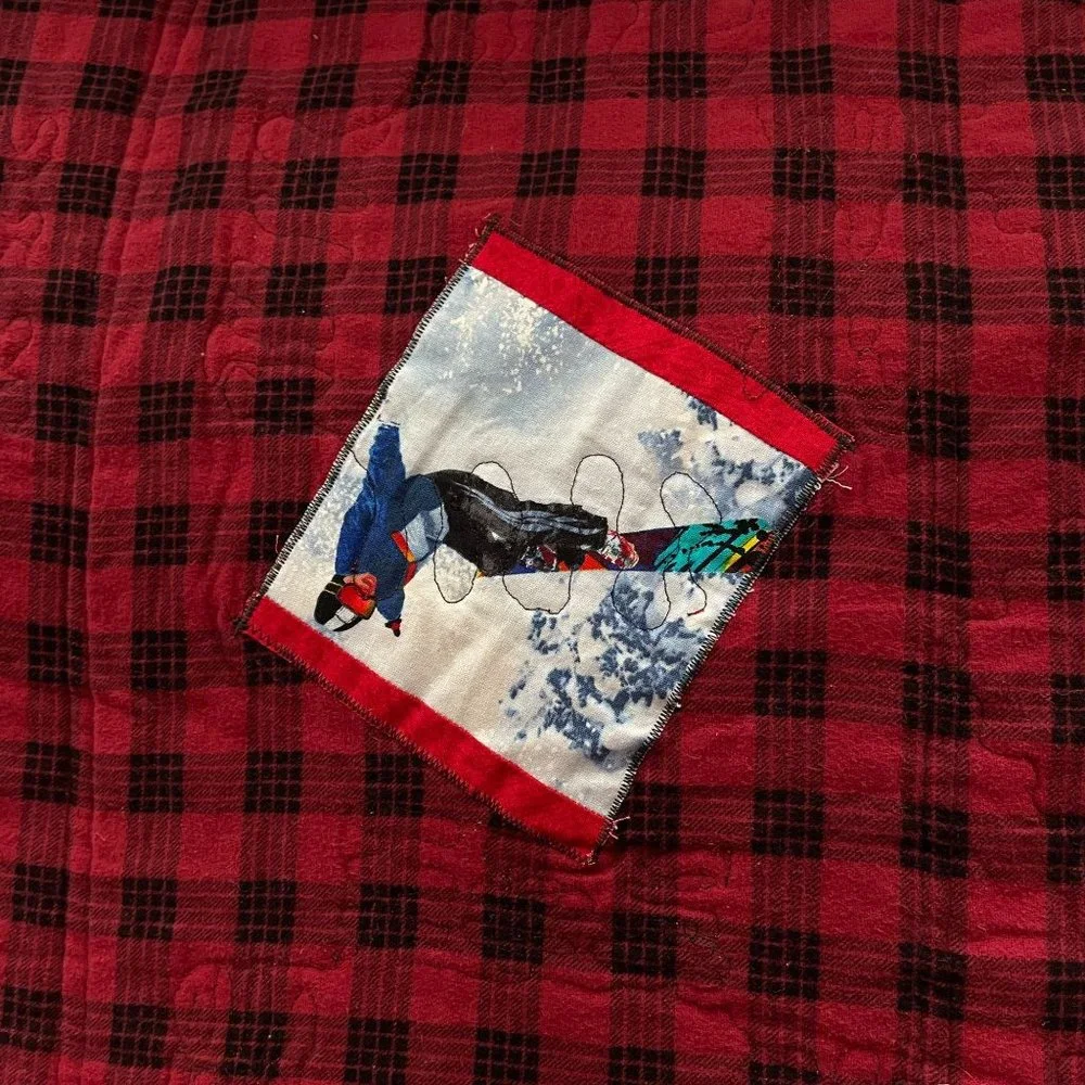 Handmade Patchwork Quilt Snowboarding Icon Pattern Multicolor Wilderness 57X78